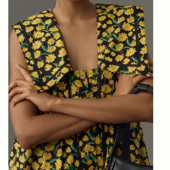 MWT Anthropologie Maeve Collared Poplin Floral  Swing Mini Dress L - Picture 5 of 12